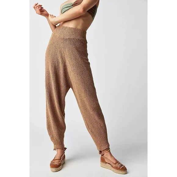 New Free  People x Zulu & Zephyr Almond Cotton Blend Knit Pants Size 8 - Picture 2 of 10